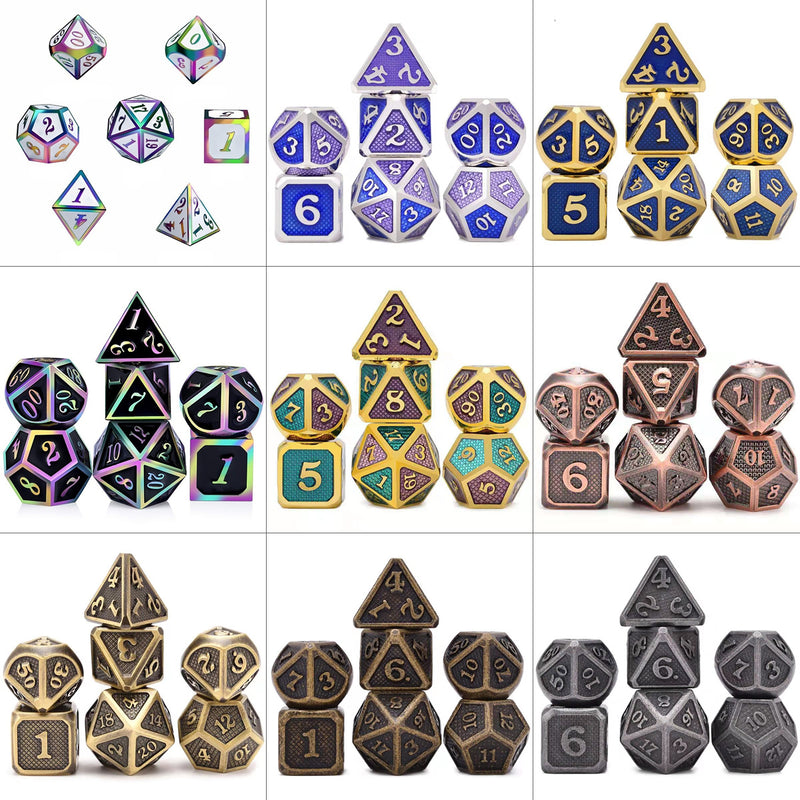 7 Pcs/Set Alloy Metal Dice Set Playing Game Poker Card Dungeons Dragons Party Board Game Toy