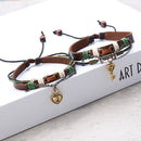 1 Pair Trendy Lock and Key Pendant Lover's Charm Leather Couple Bracelet Valentine's Day Gift