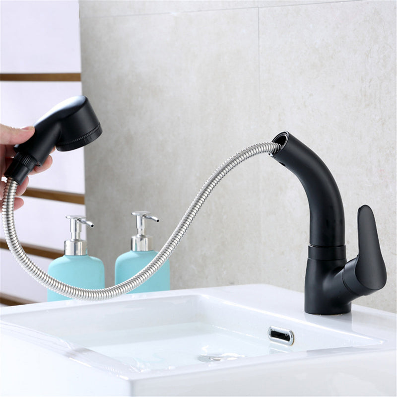 Pull Out Bathroom Faucet Wall Mounted Basin Sink Mixer Faucet Hot and Cold 360 Degree Rotating Retractable Water Mixer Tap