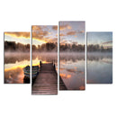 Miico Hand Painted Four Combination Decorative Paintings Foggy Lake Surface Wall Art For Home Decoration