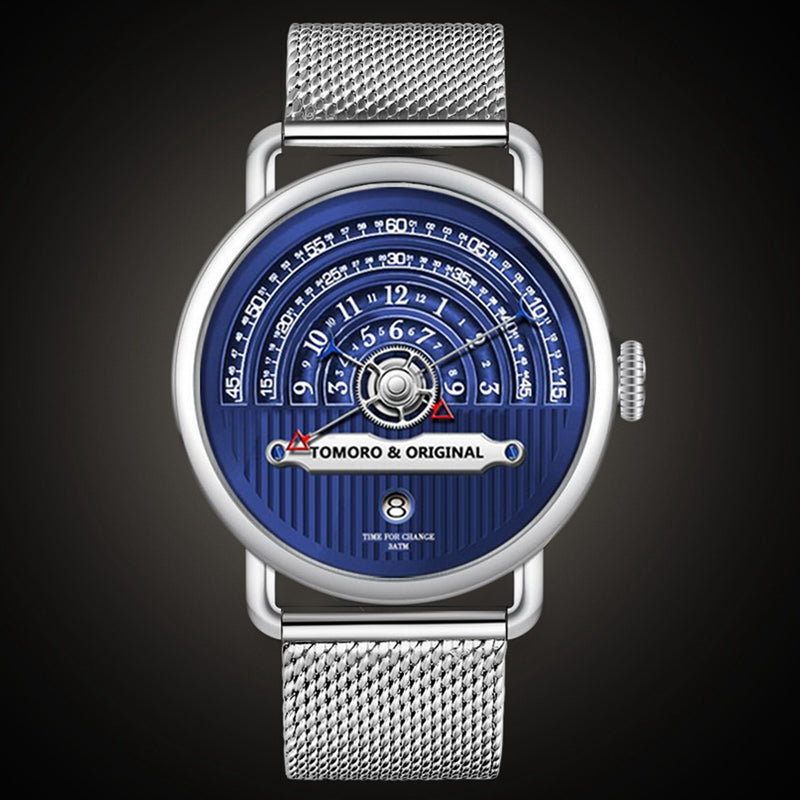 TOMORO TMR1019 Unique Design Men Wrist Watch Stainless Steel Strap Calendar Quartz Watch