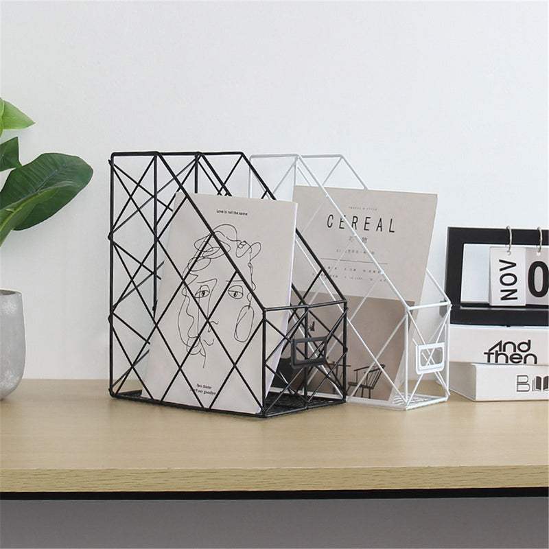 Nordic Ins Simple Wrought Iron Desktop Books Organizer Storage Rack Bookshelf Documents Magazine Storage Box File Holder Office Racks