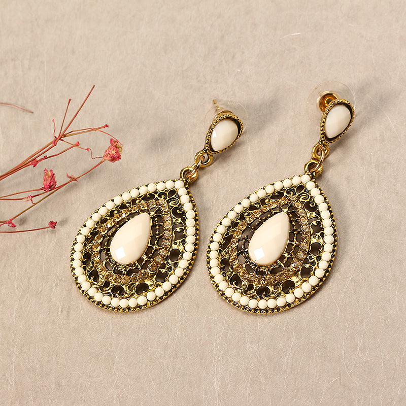 Bohemian Rhinestone Water Drop Pendant Ear Stud Piercing Earrings Clothing Accessories for Women