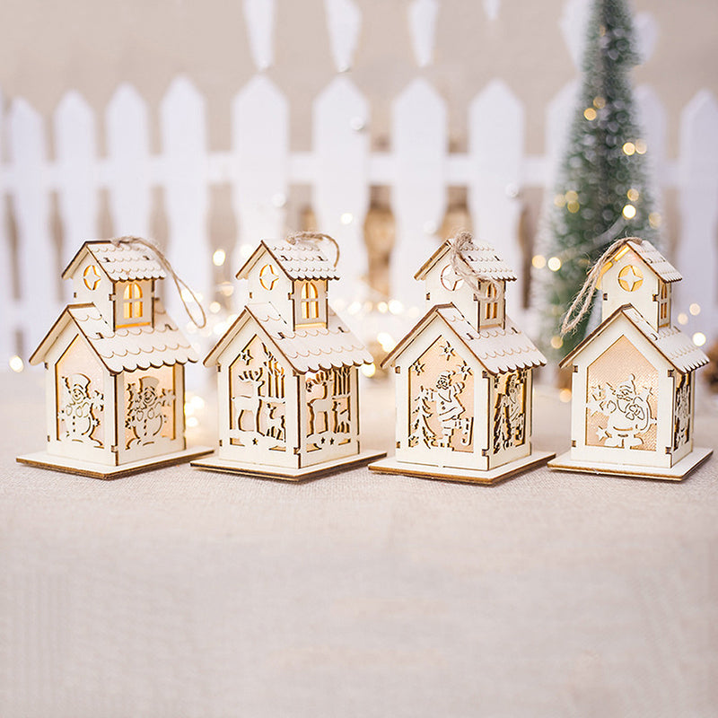 LED Christmas Wooden House Tree Night Light Decoration Hanging Ornament Holiday Cabin Gift