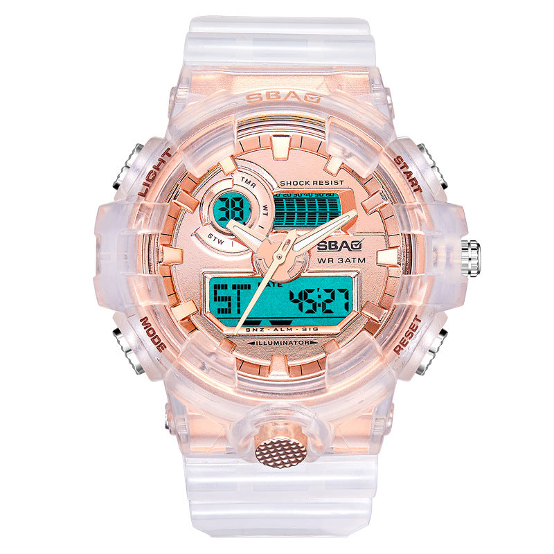 SBAO 8018 Waterproof LED Display Dual Display Watch Transparent Digital Watch
