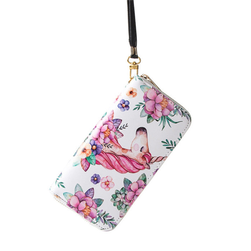 Multifunctional Unicorn Women Wallet Leather Purse Card Holder Zipper Phone Bag for iPhone Samsung