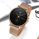 LIGE 9955 Moon Phase Date Display Ladies Wrist Watch Waterproof Full Steel Quartz Watch
