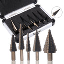 Drillpro 5pcs 4-35mm HSS Step Drill Bit Set Multiple Hole Metric Size with Aluminum Case
