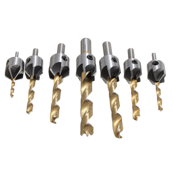 7pcs 3-10mm 5 Flute HSS Countersink Drill Bit Set Carpentry Reamer Woodworking Chamfer End Milling