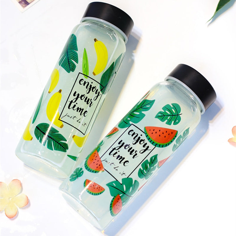 Borosilicate Glass Flamingo Fruit Pattern Anti-High Temperature Glass Cup Water Bottle