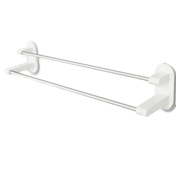8H Towel Rack Holder WHITE 3M Tape Double Rod Storage