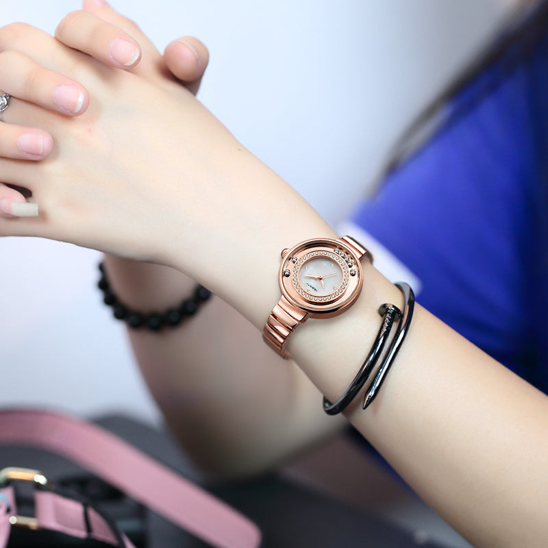 REBIRTH RE083 Crystal Shining Women Wrist Watch Stainless Steel Strap Quartz Watches