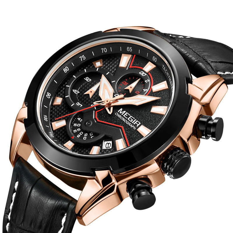 MEGIR 2065 Sport Watches Creative Chronograph Quartz Leather Strap Men Watch
