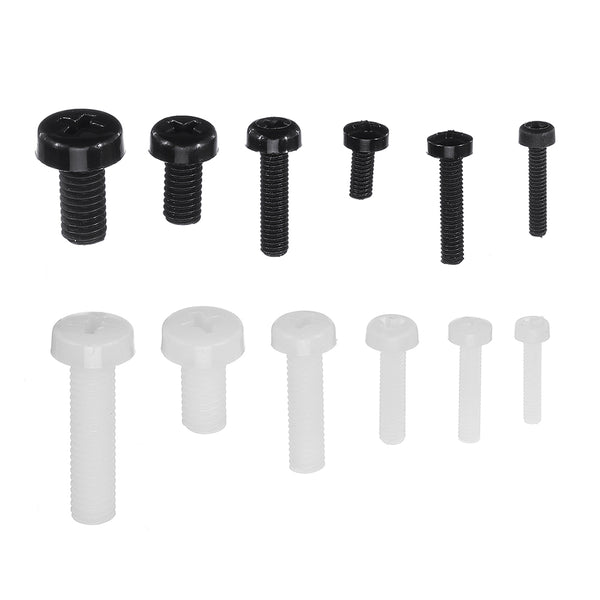 Suleve MXNP2 270Pcs White/Black M2-M5 Plastic Nylon Phillips Screw Round Head Hex Nut Assortment Kits