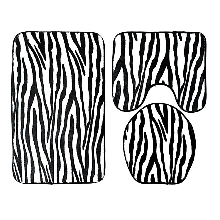 3 Sets Toilet Seat Zebra Pattern Carpet Fabric Printing Bathroom Mat Non-slip Floor Mat