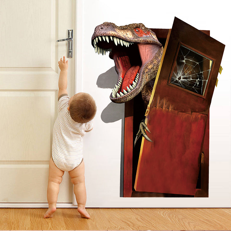 Creative Cartoon 3D Dinosaur PVC Broken Wall Sticker DIY Removable Decor Waterproof Wall Stickers