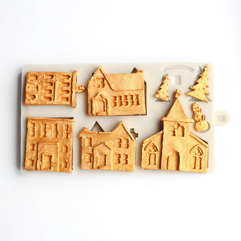 Christmas Tree House Silicone Mold DIY Baking Fondant Cake Chocolate Decorations