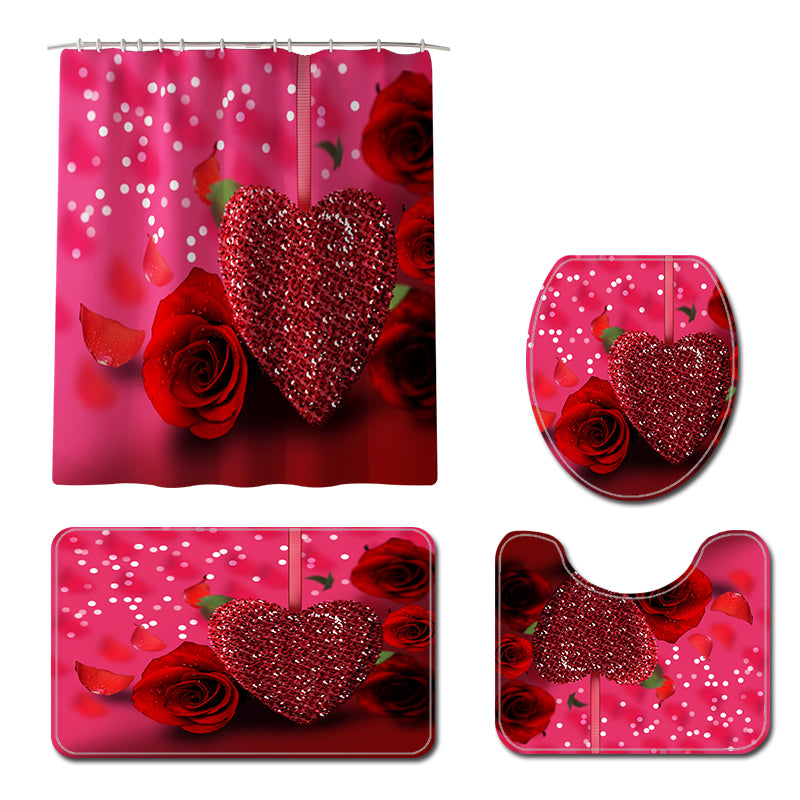 Honana 4PCS Bathroom Waterproof Shower Curtain Bath Mat Toilet Seat Cover Pedestal Rug Bathroom Decor