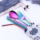 3Pcs/5Pcs Stainless Steel Tableware Set Titanium Colorful Fork Spoon Chopsticks Cutlery Flatware Camping Picnic