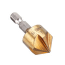 Drillpro 6-19mm Countersink Drill Bit with Automatic Center Pin Punch 5 Flutes Hex Shank Titanium Coated Chamfer Cutter Set