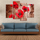 Miico Hand Painted Four Combination Decorative Paintings Red Flowers Wall Art For Home Decoration