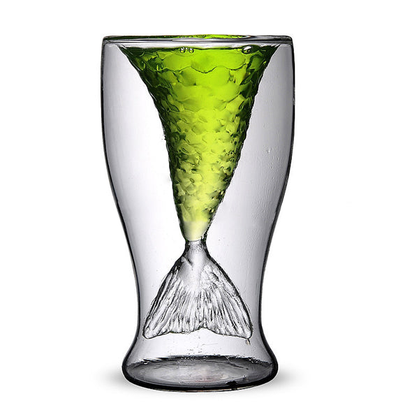 Unique Double Mermaid Beer Glass Mug Transparent Wine Cup Beer Coffee Mug Bar Beach Drinkware