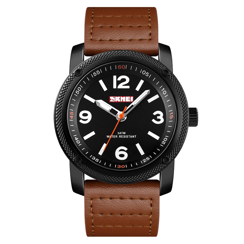 SKMEI 1417 Leather Simple Big Number Business Fashion Men Quartz Watch