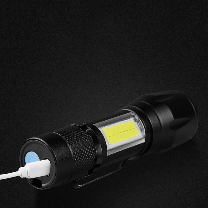 SHNEYU 7099 LED+COB 3Modes Zoomable USB Rechargeable Mini LED Tactical Flashlight Outdoor Waterproof Multifunctional Flashlight