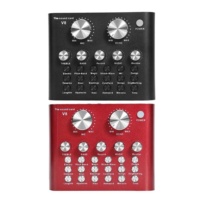 Bakeey V8 Pro Sound Card Audio External USB Headset Microphone Live Broadcast Sound Card for Mobile Computer Audio Interface