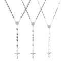 4/5/6/8mm Silver Tone Crossed Pendant Stainless Steel Bead Chain Jesus Christ Rosary Long Necklace Mens Womens Jewelry