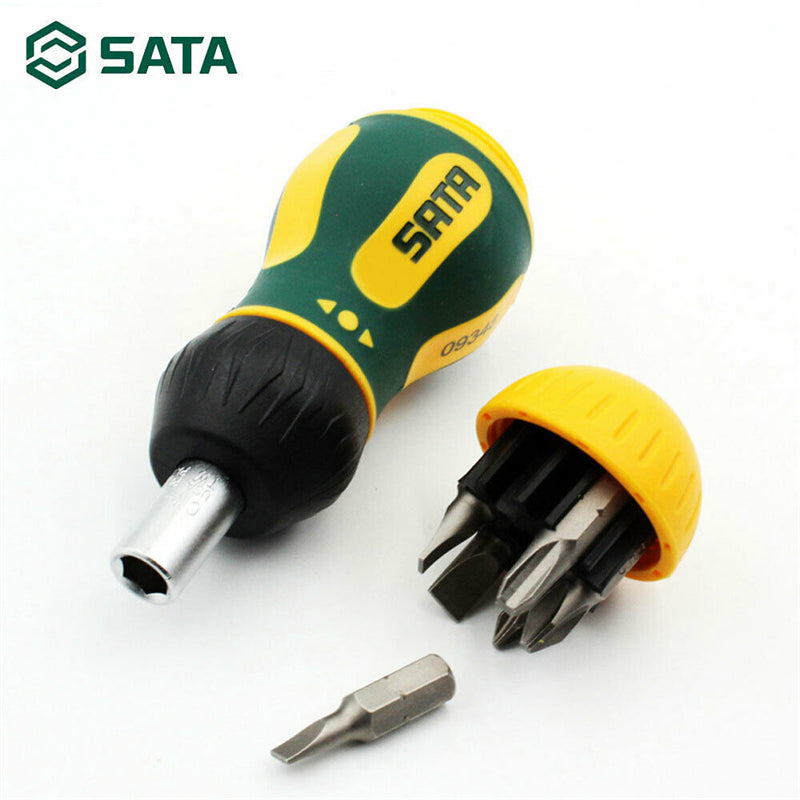 SATA 6PCS Stubby Ratcheting Screwdriver Magnetic Multi-Bit Rubber Multi-Tool Screw Driver Kits Home Repair Tool