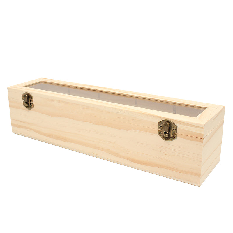 5 Compartments Plain Wooden Tea Box Bag Caddy Storage Display Container With Glass Lid