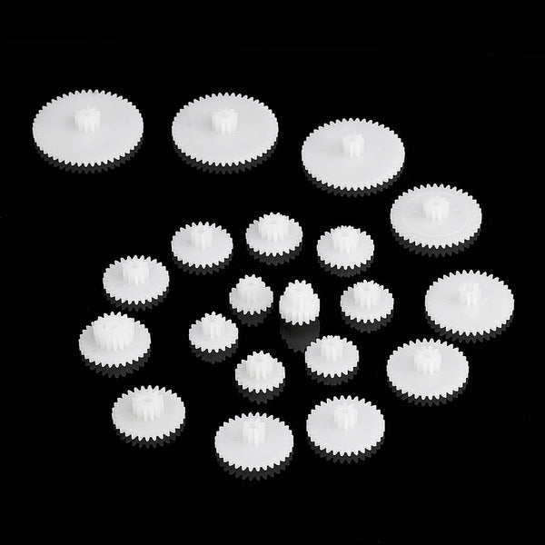 19pcs White Plastic Assorted Gear Kits Double Speed DIY Wheels Gear Reducer Engine Parts