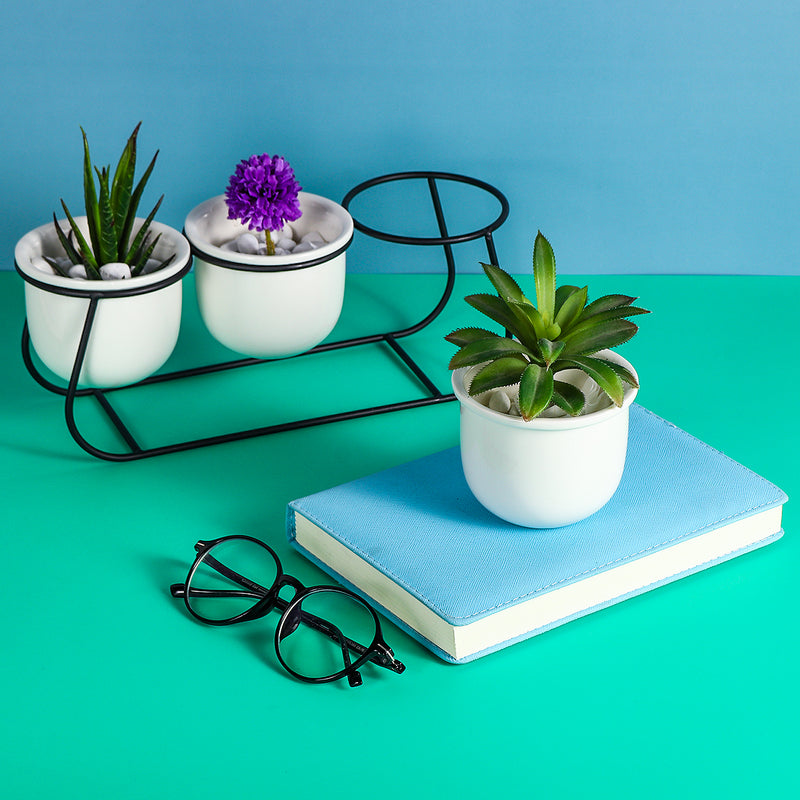 Ceramic Succulent Plant Flower Pot Bonsai Holder Home Tabletop Garden Decor With Stand