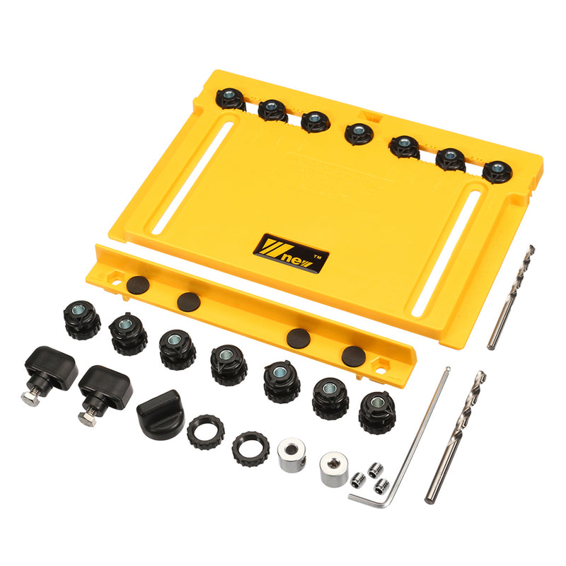 Wnew Woodworking 2 in 1 Cabinet Hardware Jig and Shelf Pin Drilling Jig with 5mm 6mm Drill Bits Set