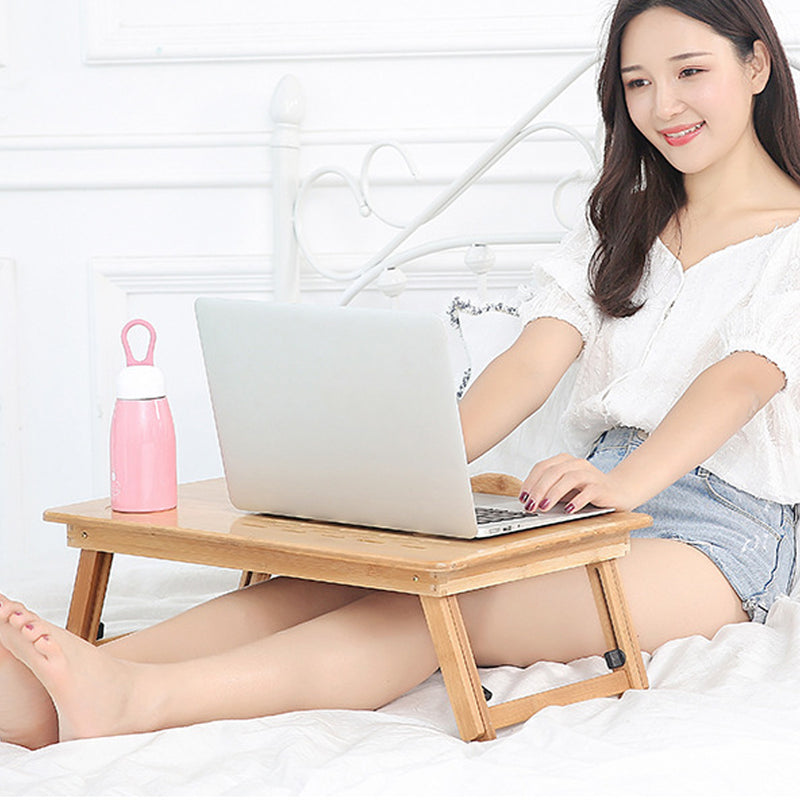 Adjustable Laptop Desk with USB Cooling Fan Bamboo Foldable Notebook stands Holder Sofa Bed Office wooden Laptop Table