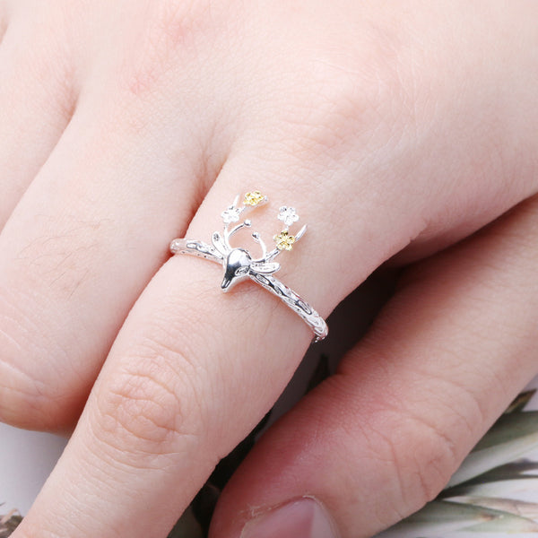 Elegant Deer Head Ring Adjustable Sliver Ring For Christmas Zinc Alloy Women Ring
