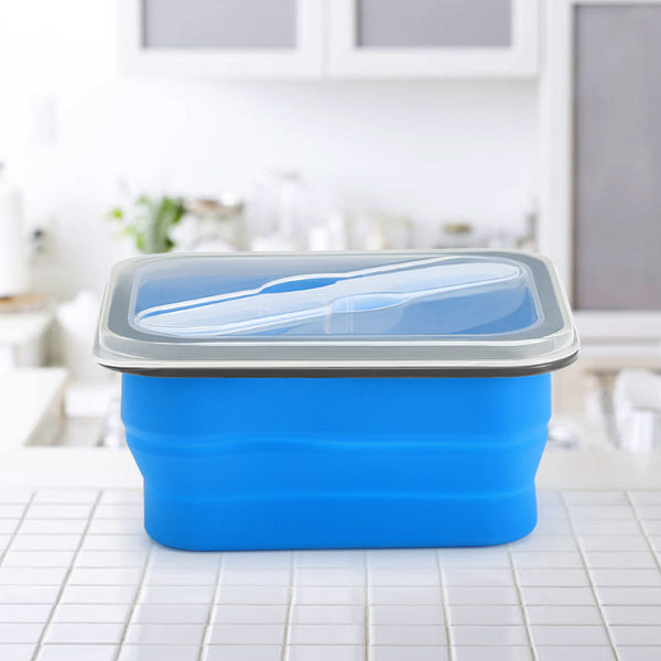KCASA KC-FY02 Collapsible Silicone Lunch Box BPA Free Foldable Bento Food Container With Tableware