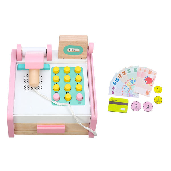 Supermarket Wooden Till Cash Register Toys Set Kids Educational Pretend Play Game