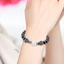 Ethnic Double Dragon Bracelets Black Gallstone Beaded Bracelet Vintage Jewelry for Men