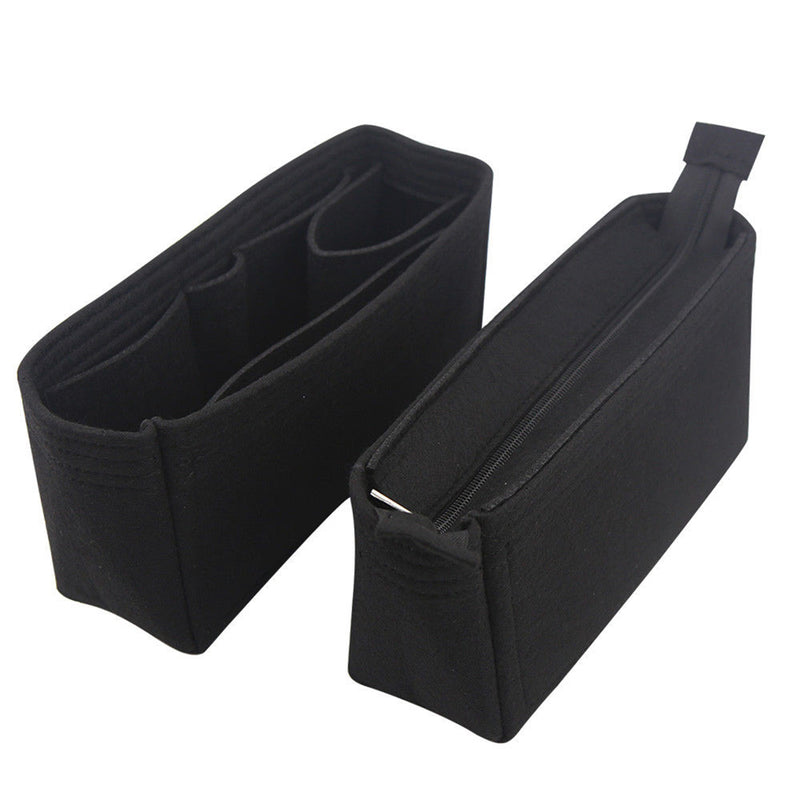 2Pcs Felt Insert Organizer Bag Handbag Holder Multi Pocket Purse Cosmetic Zipper
