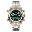 SKMEI 1204 Dual Dsplay Digital Watch Men Stainless Steel Strap Luminous Alarm Outdoor Sport Watch