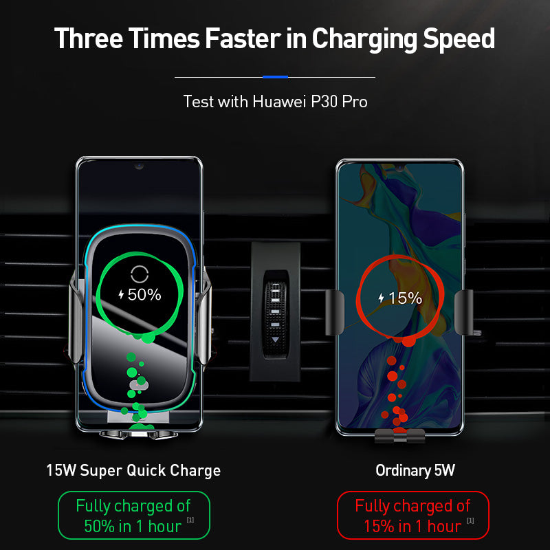Baseus 15W Wireless Charger Infrared Induction Smart Sensor Air Vent Dashboard Car Phone Holder For 4.7-6.5 Inch Smart Phone For iPhone 11 For Samsung