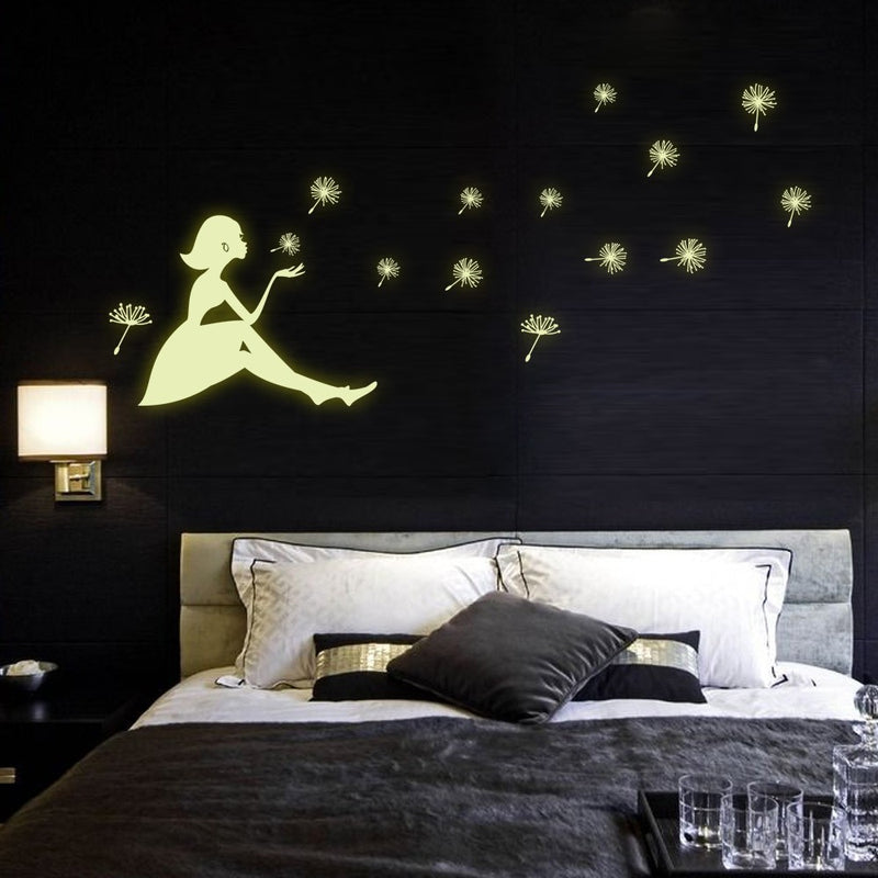 Dandelion Girl Stars Fluorescent Luminous Paste Stickers Night Light Living Room Decor Wall Sticker