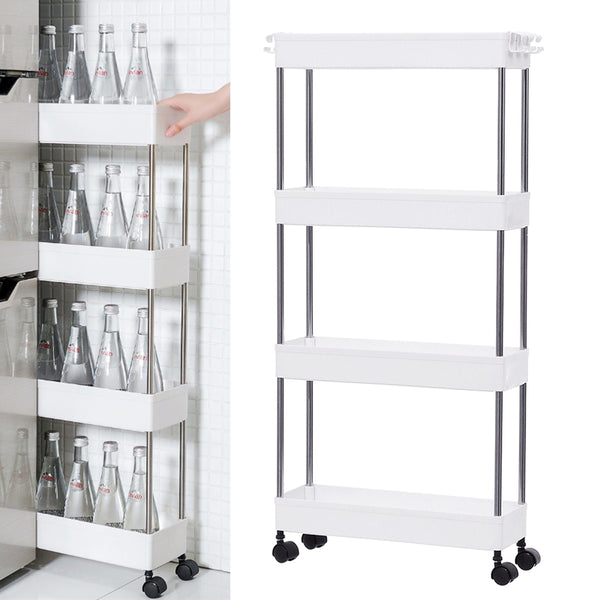 4 Tier Wire Shelf  Rack Metal Shelf Adjustable Home-save Garage Storage Wheel