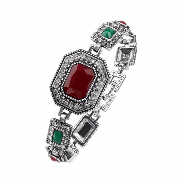 Ethnic Cuff Bracelet Polygonal Rhinestone Colorful Resin Bangle Vintage Jewelry for Women