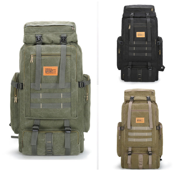 80L Large Capacity Outdoor Military Hiking Canvas Backpack Rucksack Travel Bags