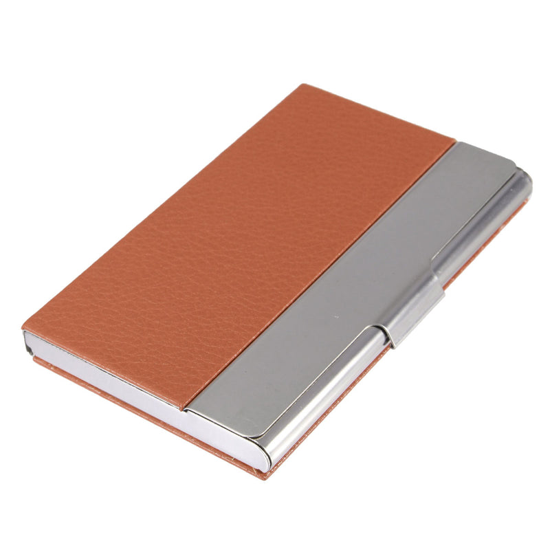 Leather Business Credit ID Name Card Holder Plaid Pattern Metal Frame Case Card Box For Office Supplies