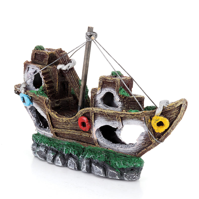Aquarium Ornament Wreck Sailing Boat Sunk Ship Destroyer Fish Tank Cave Decorations
