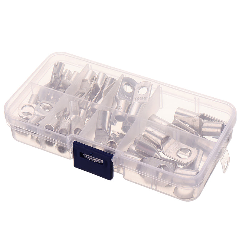 60Pcs Silver SC Bare Terminals lug Tinned Copper Tube Lug Ring Seal Battery Wire Connector Bare Cable Crimped/Soldered Terminal Kit